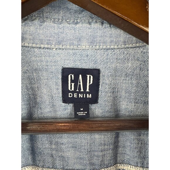 Women’s GAP Medium Light Blue Denim Midi Short Sleeve Dress - Picture 4 of 5